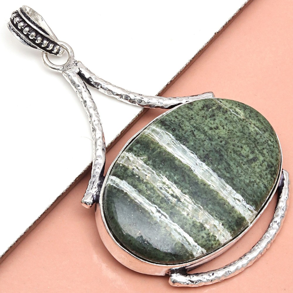 Zebra Jasper Silver Pendant Handmade Unisex Jewelry 2.5 Inches
