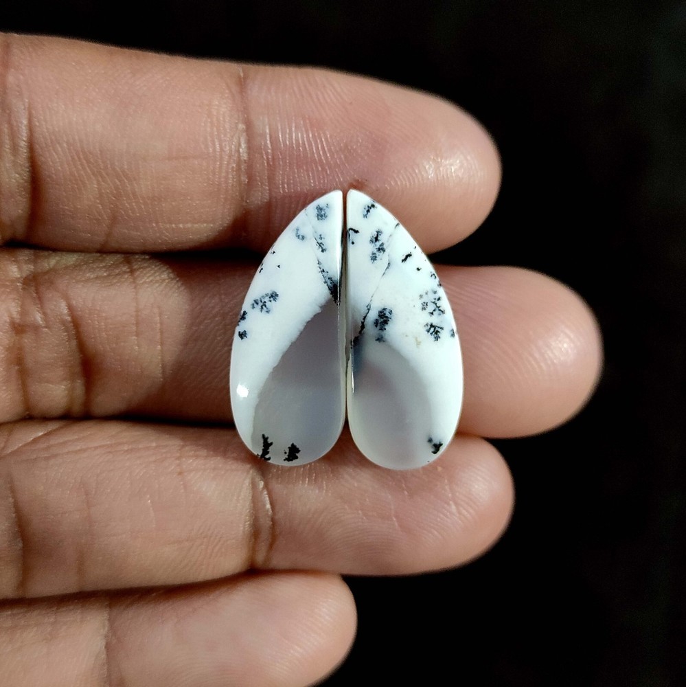 Natural Dendritic Opal Necklace Supply Cabochon 2 Pcs 16.30 Cts 25x10x3.4 MM
