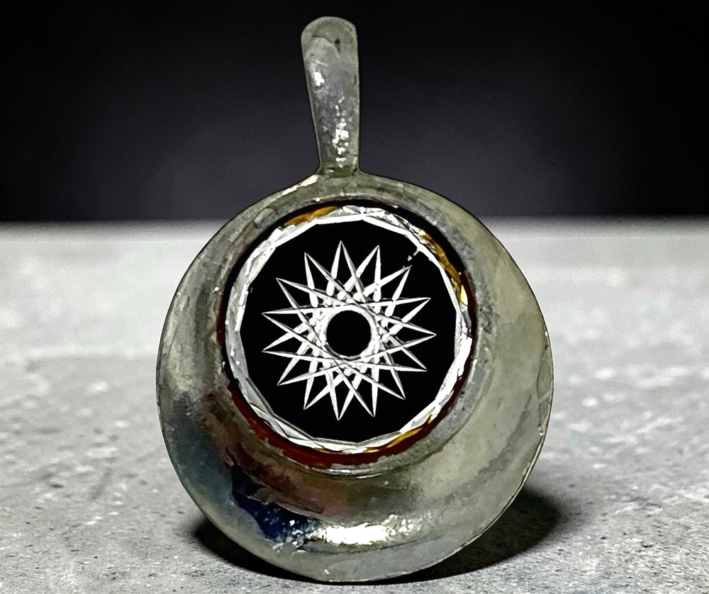 MCM Atomic Starburst Pendant – Black/Silver Laser Engraved Vintage Charm