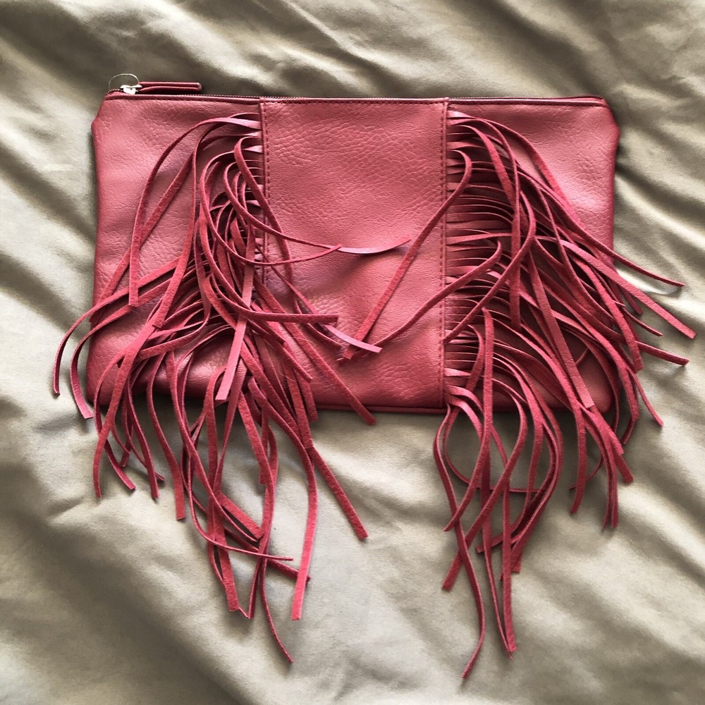 Color Brilliance Burgundy Fringe Clutch/Makeup Bag