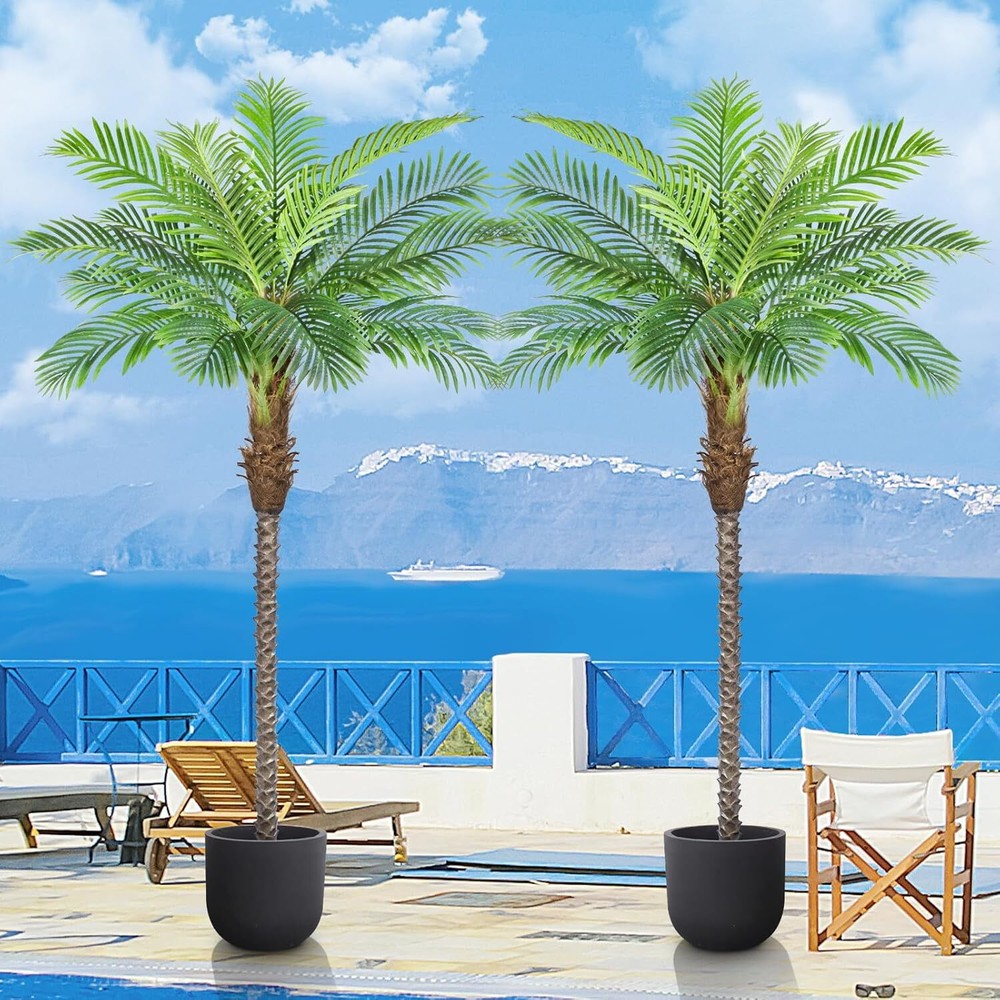 2 Pack 8.5ft Artificial Phoenix Palm Trees for Indoor Outdoor Pool Party Decor