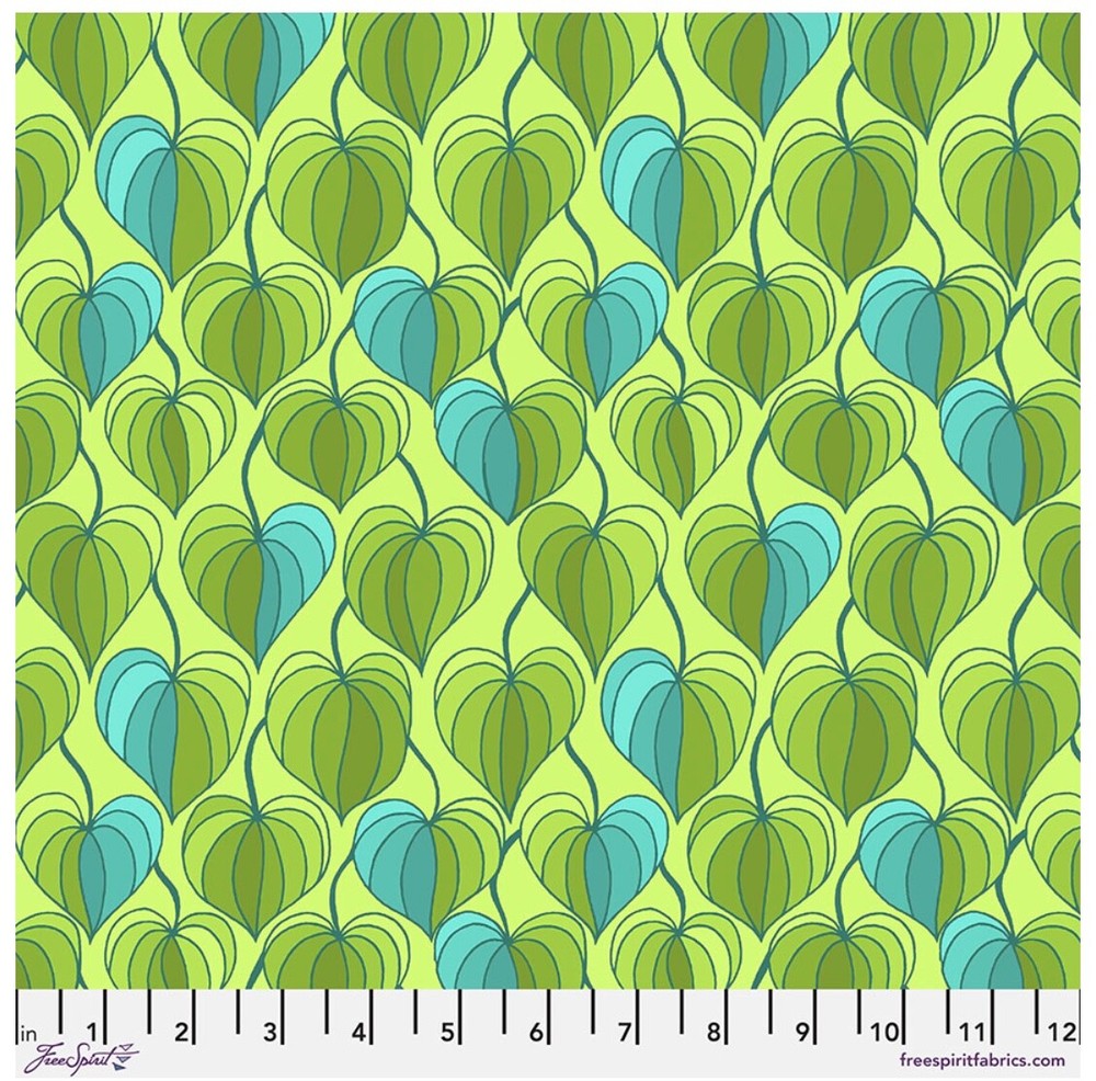 Free Spirit Jane Sassaman A New Leaf Heart Leaf Green Cotton Fabric by the Yard