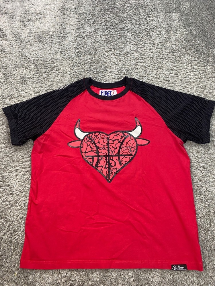 Chicago Bulls Mens 2XL Red Black Colorblock Heart Graphic Tee