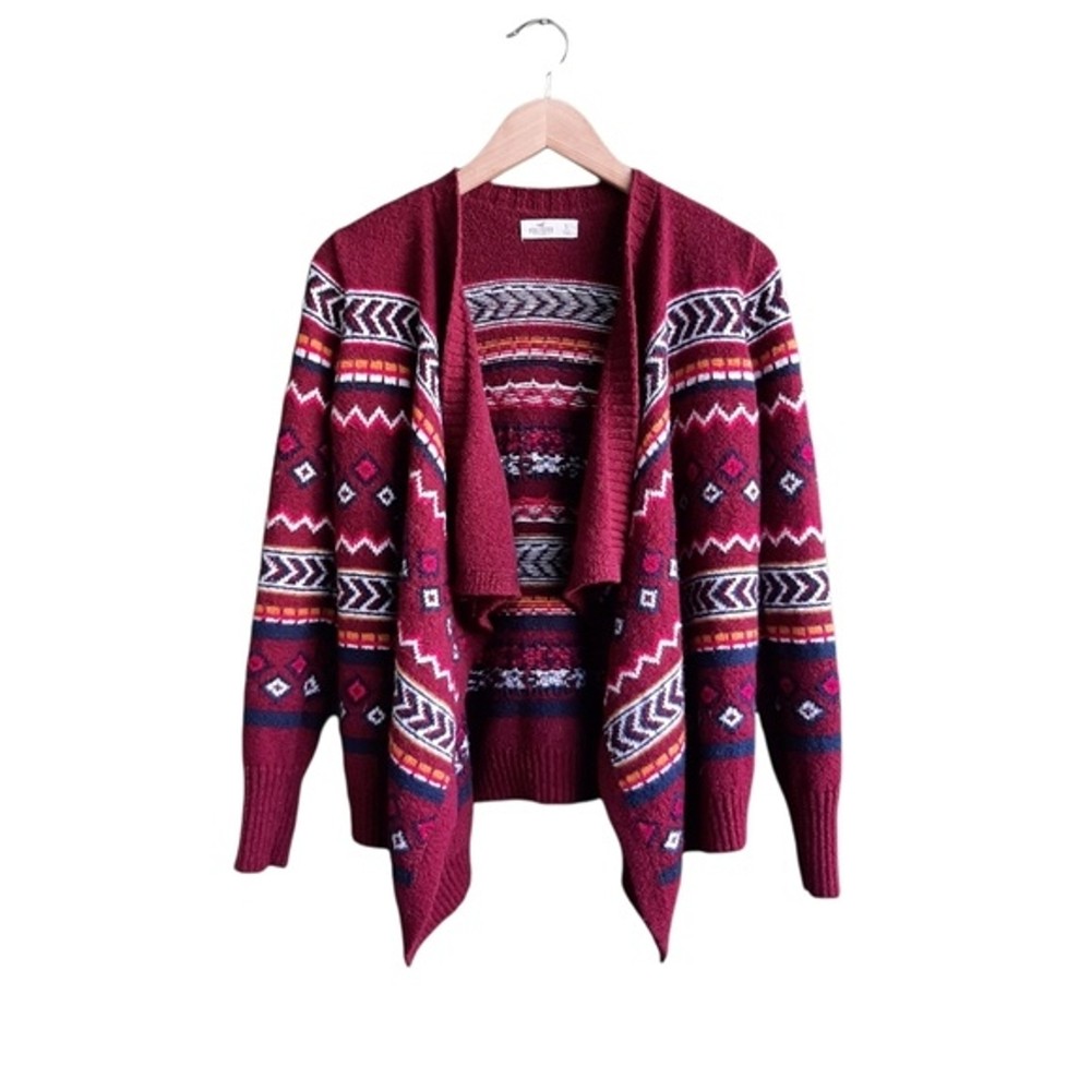 Hollister Cardigan Size S Netherland Asymmetric Cotton Blend Sweater Burgundy