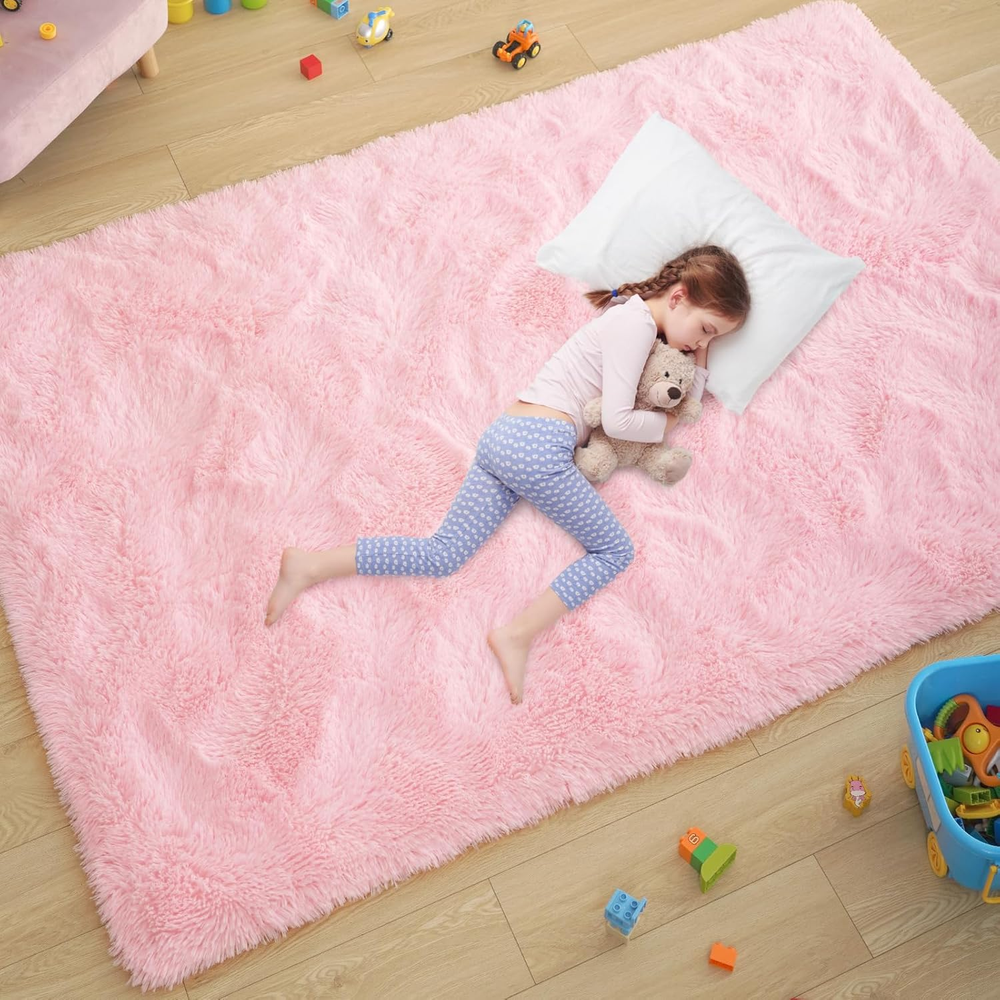 Ultra Soft Pink Shag Rug 4x6 Feet for Bedroom or Living Room