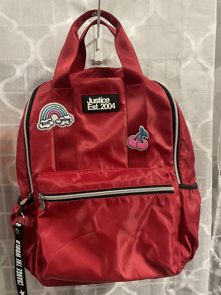 Justice Girls Red Patch DIY Kids Backpack for School-image