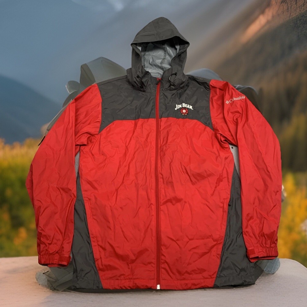 Columbia Men's Glennaker Lake II Red Gray Rain Windbreaker Jacket Jim Beam Small