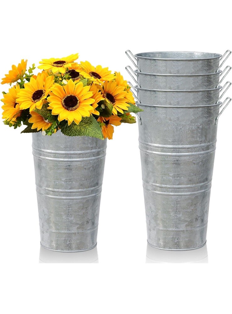 Galvanized Metal Vases Farmhouse French Flower Bucket Vases 12