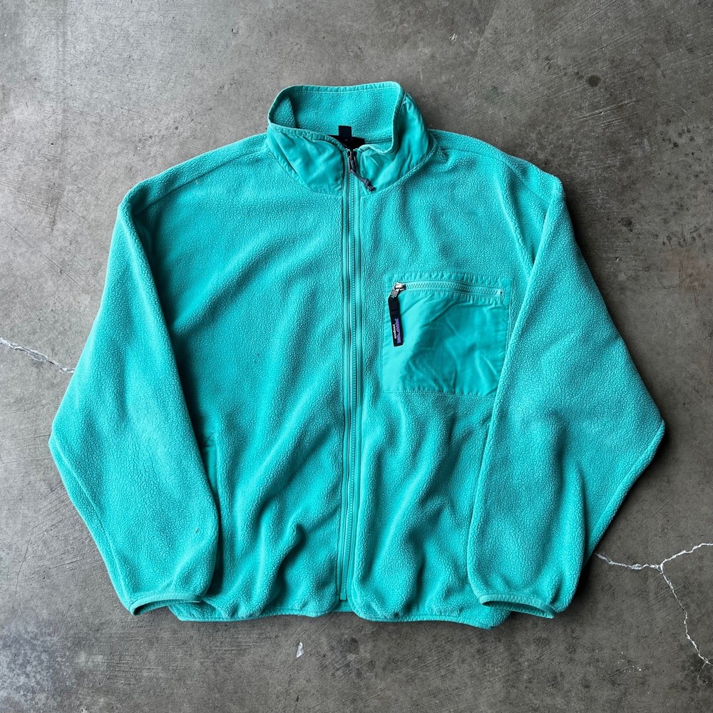 Patagonia Synchilla Fleece Jacket Men's Large Aqua Blue Full Zip Retro Outdoor Pullover