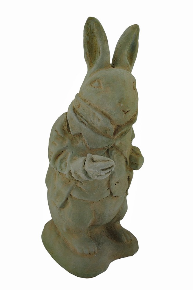 Zeckos Alice in Wonderland White Rabbit Cement Statue 14 Inch Verdigris Finish