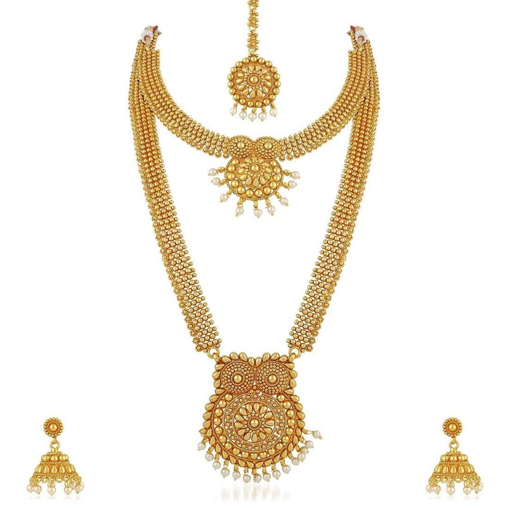 Aheli Golden Indian Bollywood Bridal Jewelry Set for Wedding Women