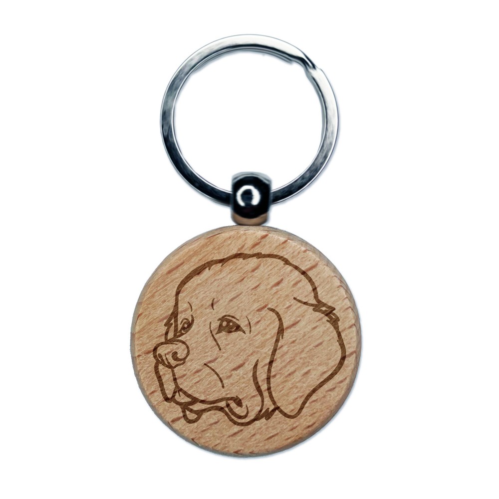 Newfoundland Dog Head Engraved Wood Round Keychain Tag Charm