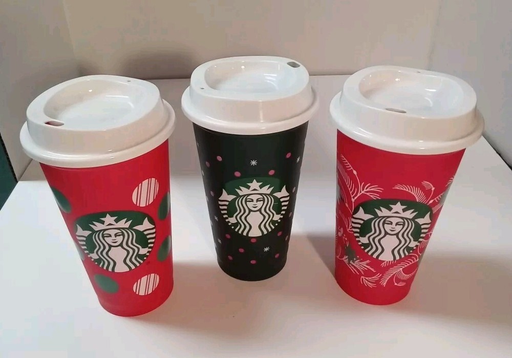 Starbucks 2013 Reusable 16oz Plastic Travel Cups Holiday Winter-Set of 3