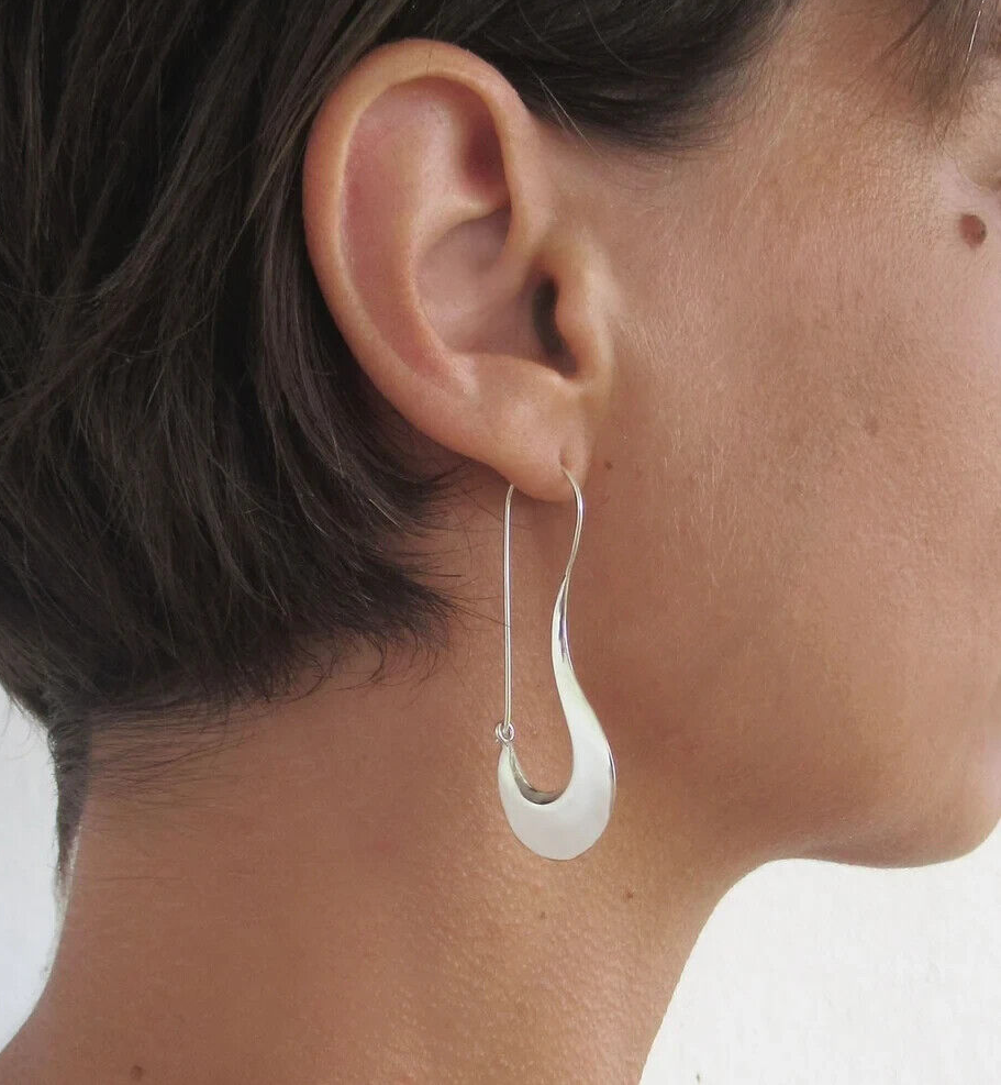 Long liquid drop earrings Sterling silver, Elegant Chic Puff earrings closure