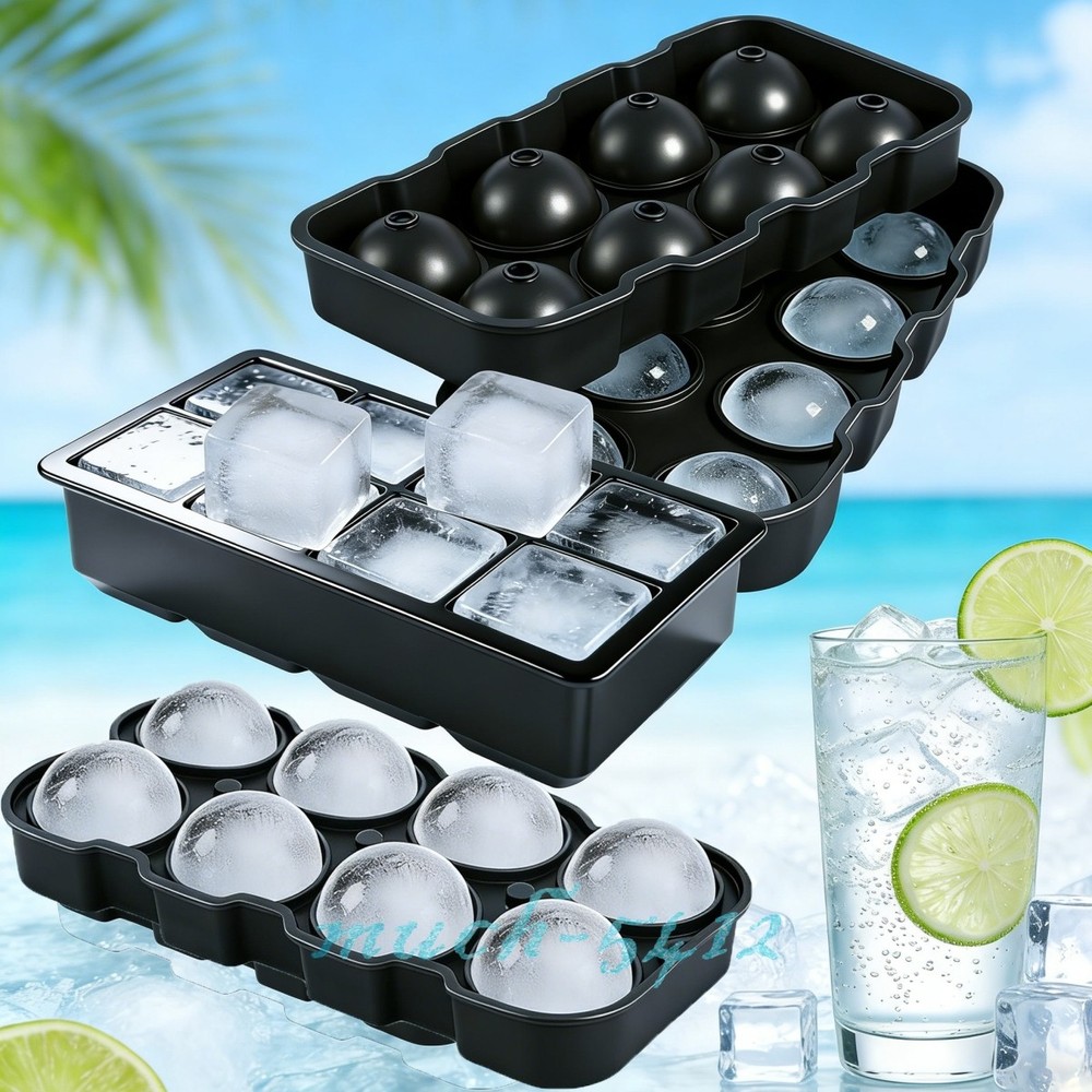 Large Round Square Silicone Ice Cube Ball Maker Tray Sphere Molds Bar Whiskey