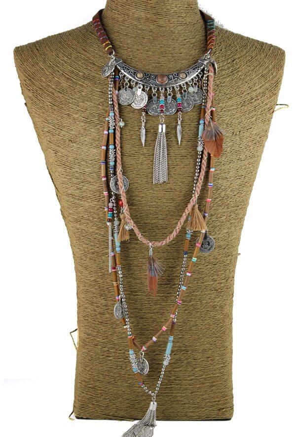 Vintage Long Necklace Ethnic Jewelry Boho Necklace Tribal Collar Jewelry