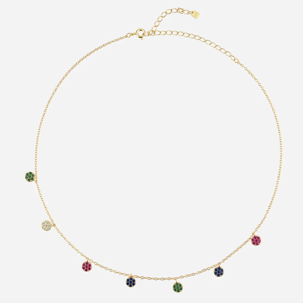 Silver Gold  Zircon Crystal Round Flower s Pendant Choker Necklace Long Chain