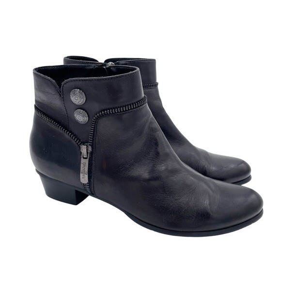 Stefany 277 Black Leather Studded Ankle Boots with Zipper Women's Size 39