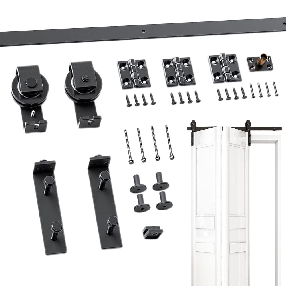 46in Sliding Barn Door Hardware Kit Modern Closet Hang Style Track Rail Black