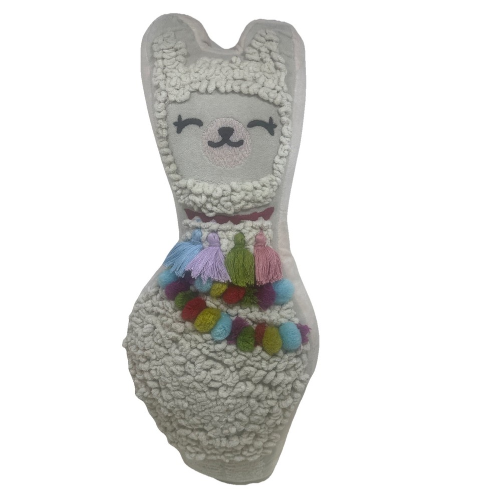 World Market Tufted Llama Toss Pillow With Poms Tassels - 16” x 10.5” x 2”