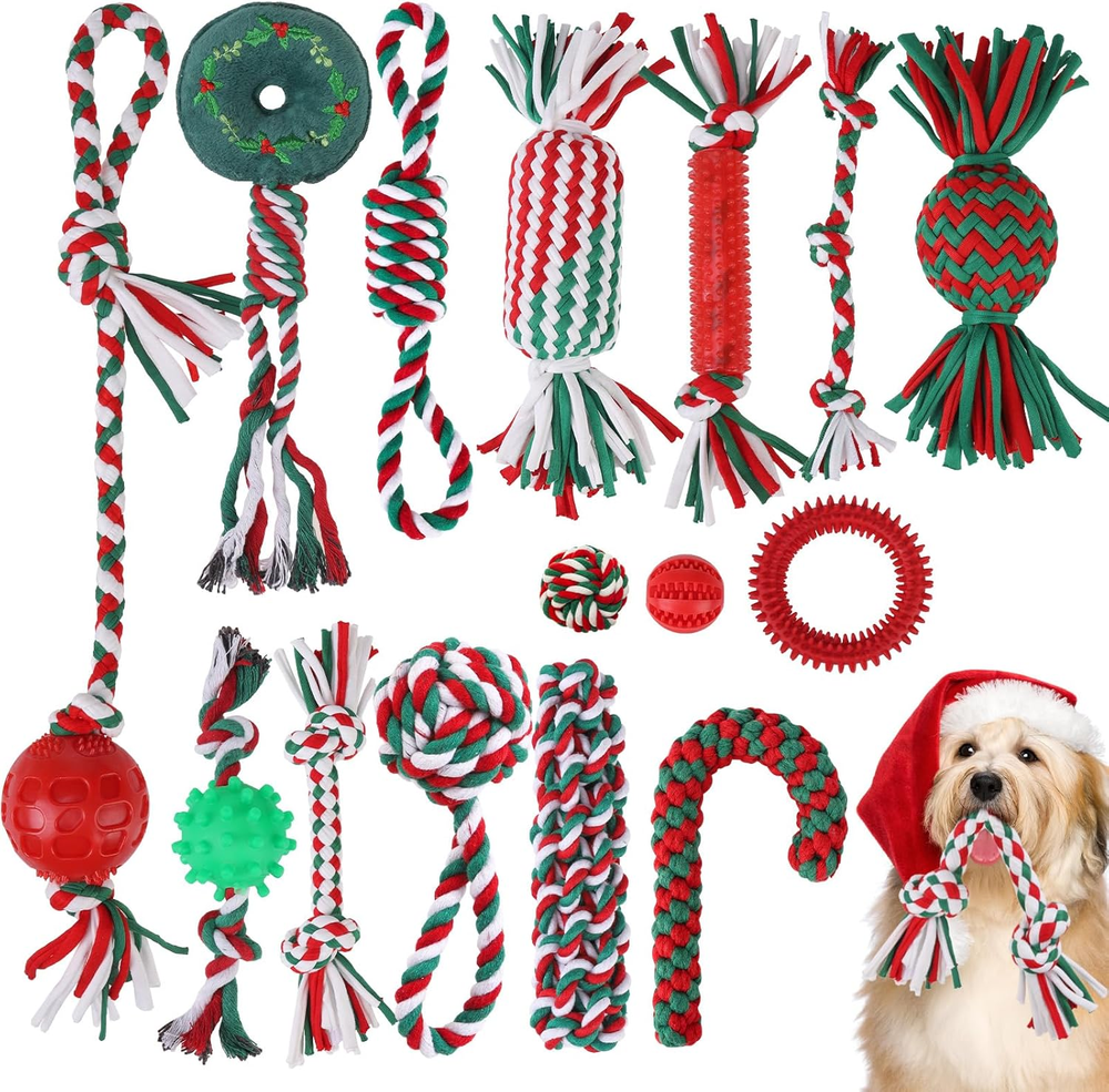 Dog Toys Bulk 15 Pack Set Puppy Toys Gift Box for Teething Durable Squeaky Rope