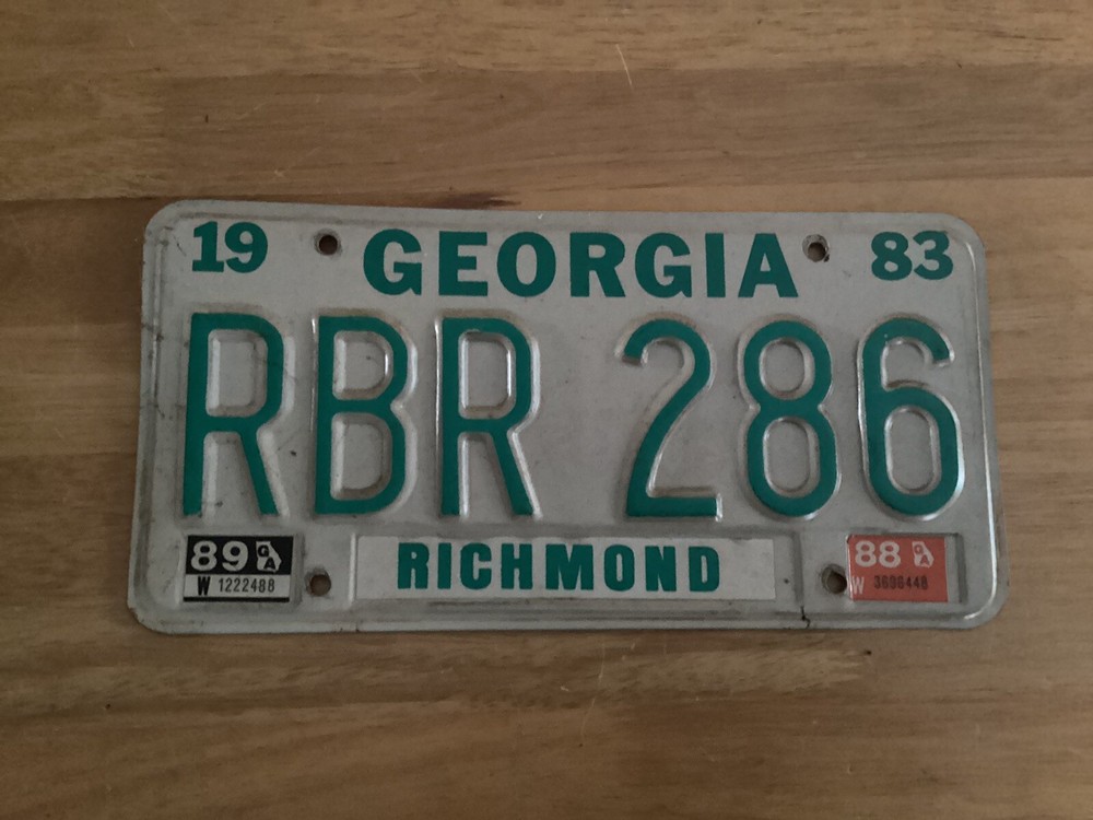 Vintage 1983 Georgia License Plate Richmond County RBR 286
