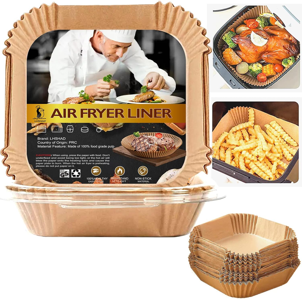 Air Fryer Disposable Paper Liner Square 10 Inch, 100Pcs Largest Square Air Fryer