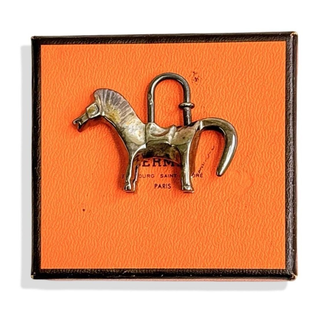 HERMES Rare SV925 Silver Horse Charm Cadena Bracelet Pendant Authentic