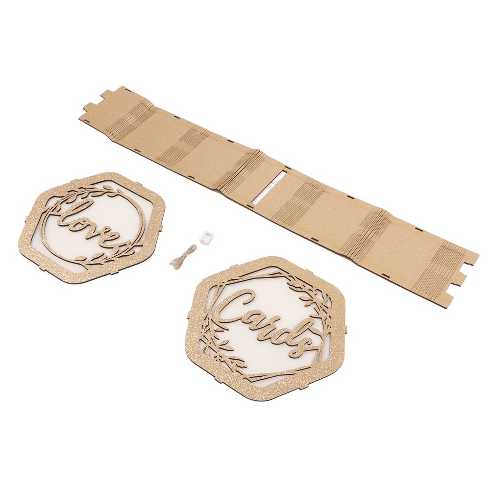 Wooden Gift Card Box Hollow Design Personalized Handmade With String Light We-image