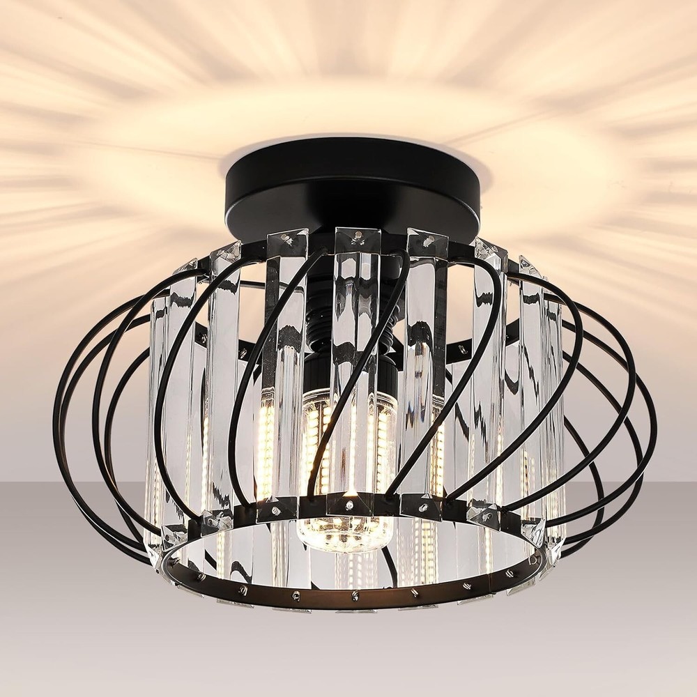 Dimmable Black Crystal Ceiling Light for Bedroom and Hallway Elegance
