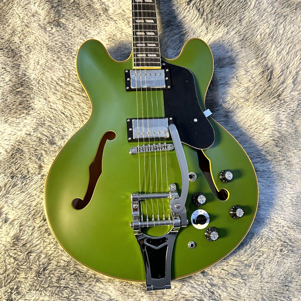 Semi Hollow ES-335 Green Jazz Electric Guitar with HH Pickup and Long Drawboard