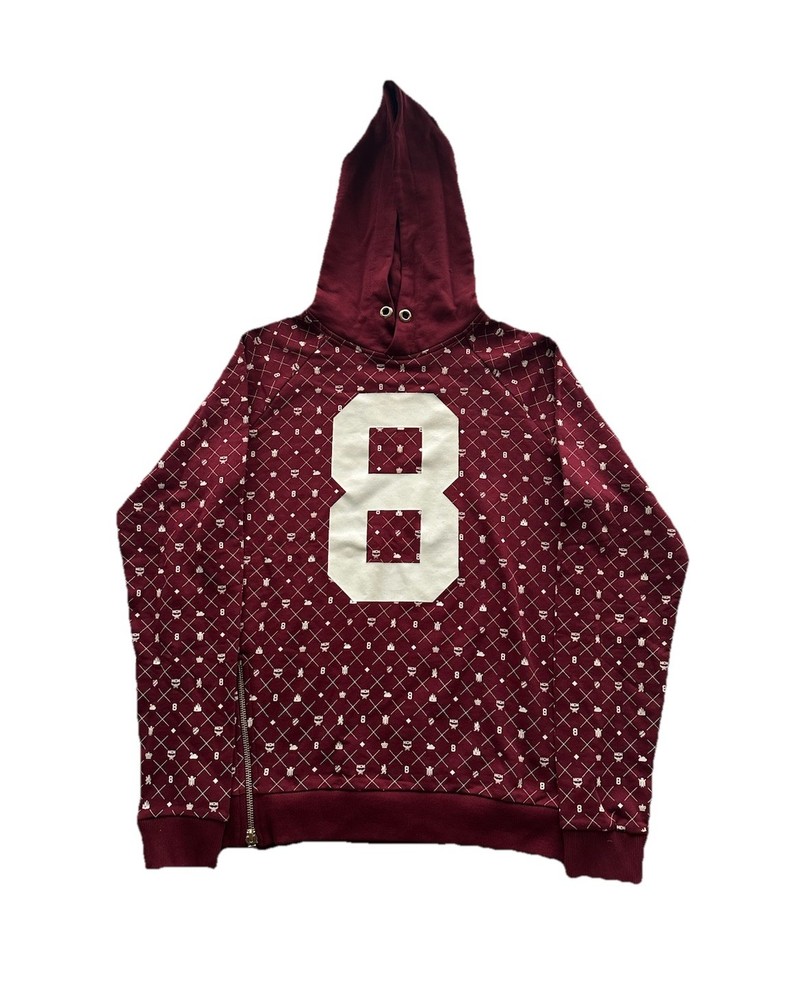 Authentic MCM X Cambis All Over Print  Monogram 8 hoodie Large Maroon Sz M NWOT