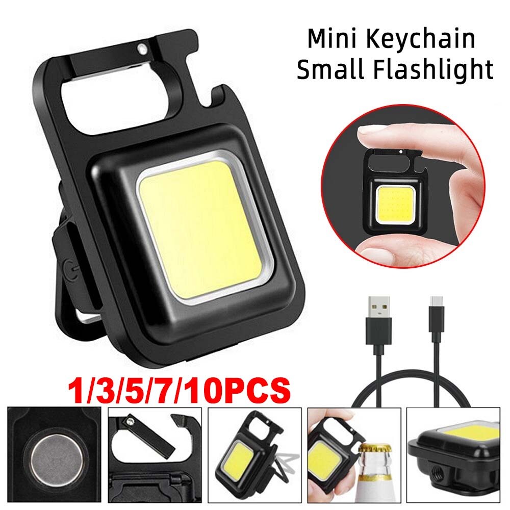 800LM USB Rechargeable COB Flashlight Keychain Mini Work Light Torch