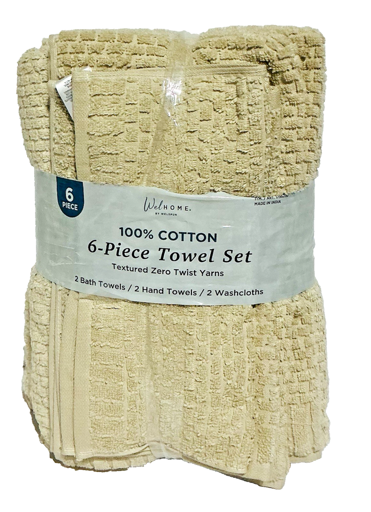 Welhome 100% Cotton 6 Piece Towel Set Tan