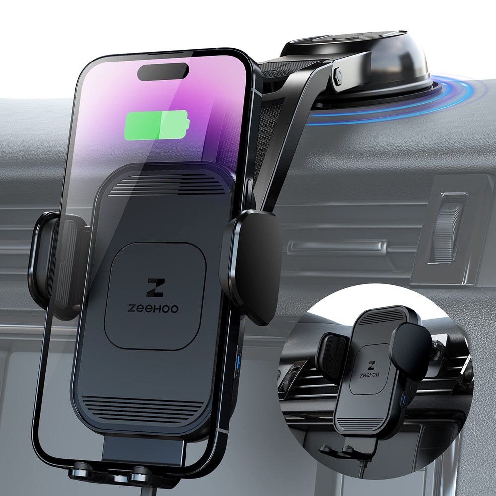 15W Fast Wireless Car Charger with Auto-Clamping Phone Mount