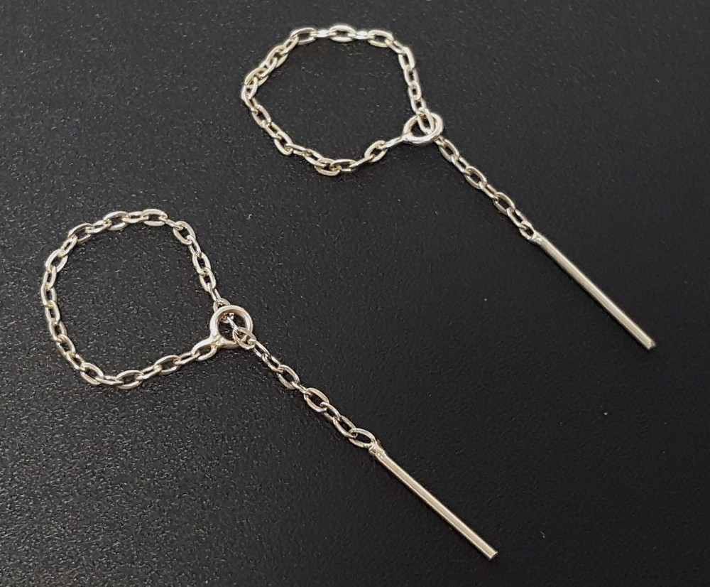 Sterling Silver Oval Chain Threader Earrings Loop Ear Threads Minimalist Dangle