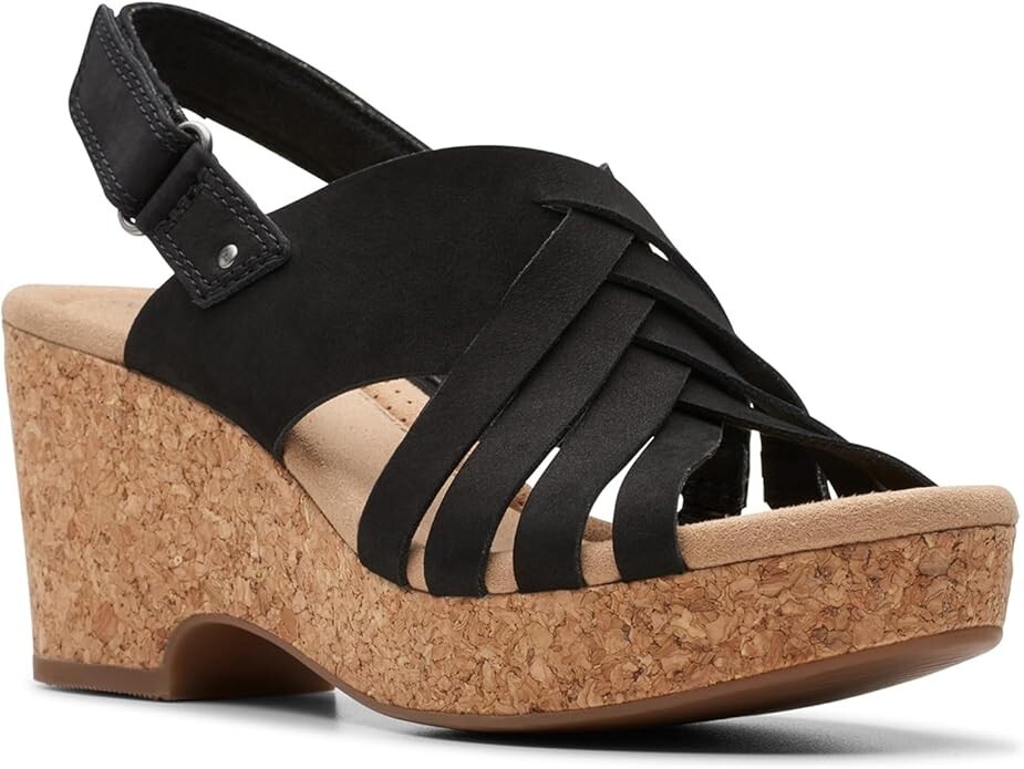 Clarks Womens Giselle Ivy Black Wedge Sandals Size 9.5 Medium
