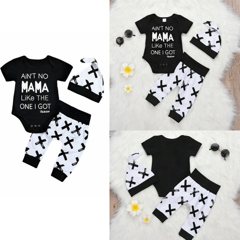 3Pcs Newborn Baby Boy Clothes Outfits Shirt Tops Pants Hat Infant Bodysuit Set