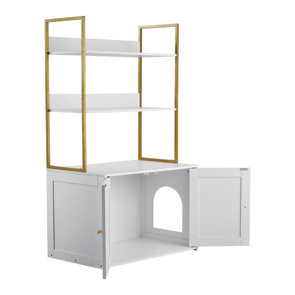 Uimoso 27.6 in Cat Litter Box Cabinet with Storage Shelves and Hidden Design