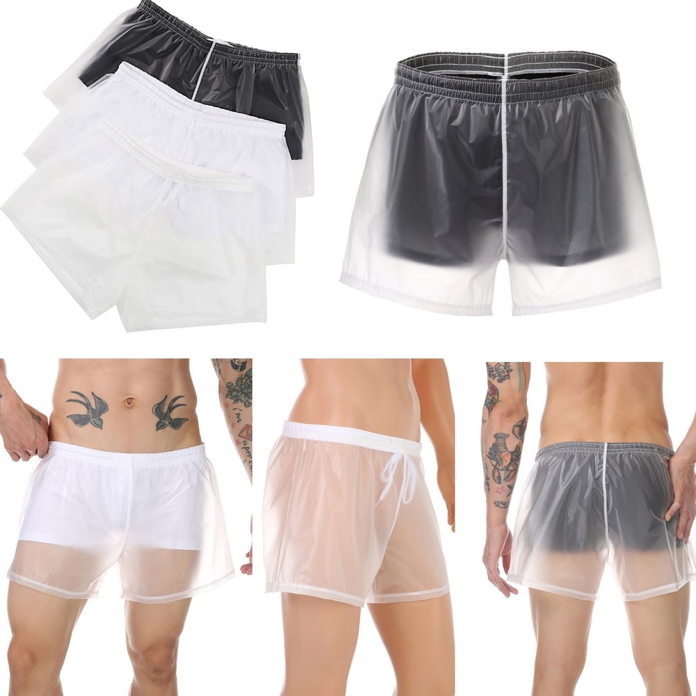 Mens Swim Trunks PVC Top Layer Quick-dry Lining Boxer Shorts Underwear Boxer