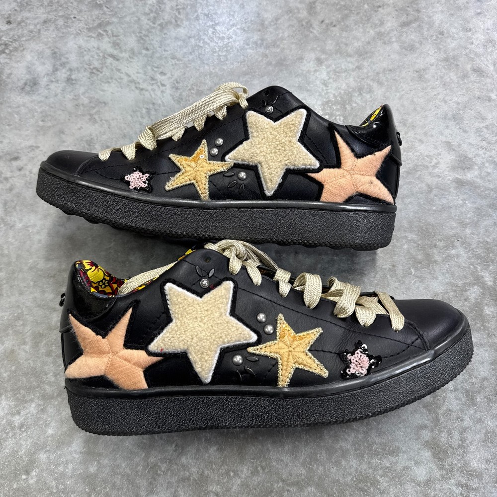 COACH Black Leather Star Patch Low Top Sneakers for Women Size 8
