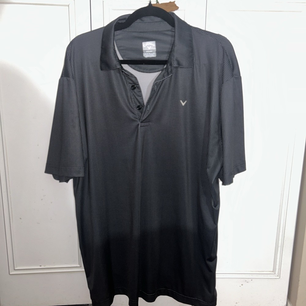 Callaway Opti-Dri Men's Golf Polo Shirt Large Black Gray Striped Short Sleeve