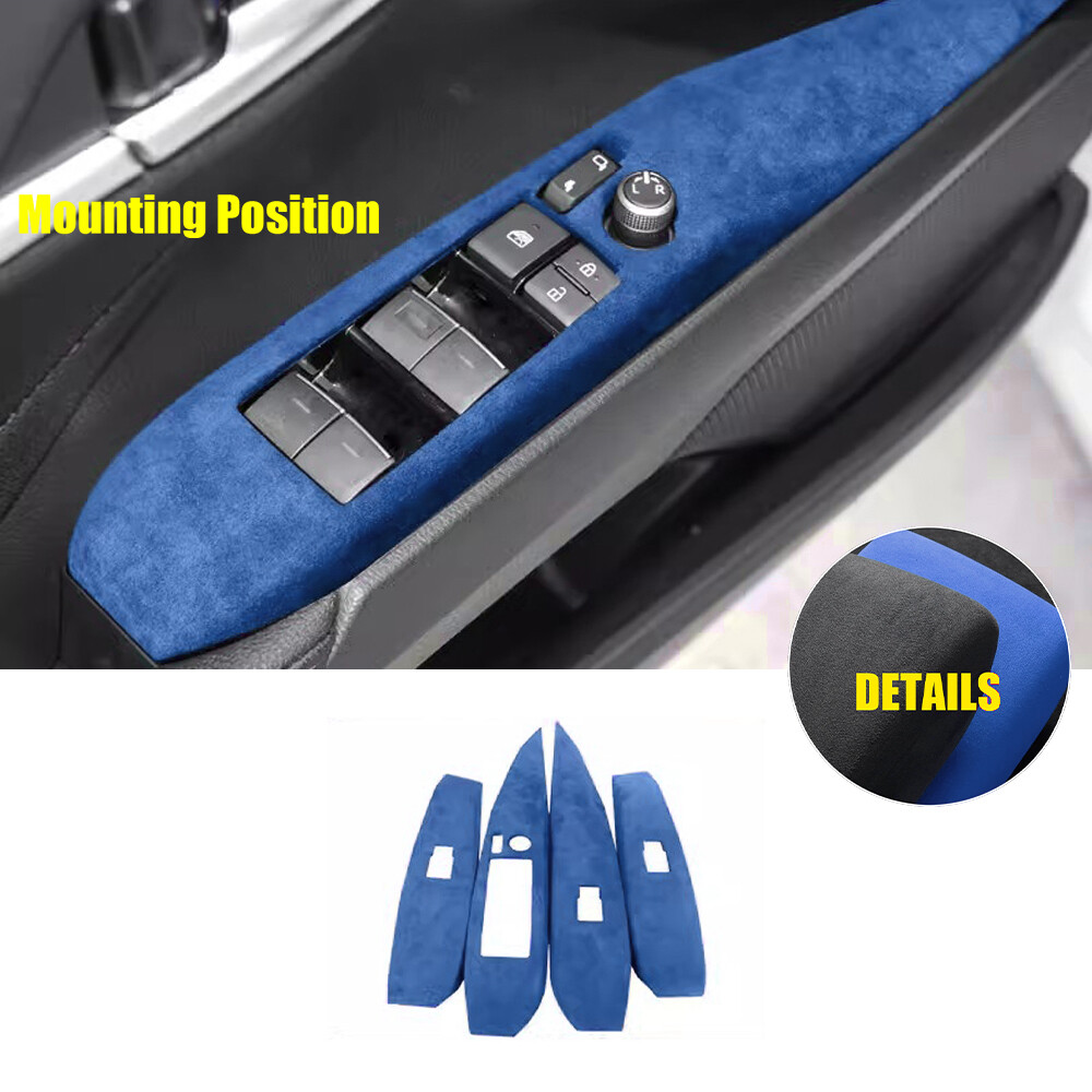 Car Door Window Switch Lift Cover Trim 4* For Toyota Camry 2018-2023 Blue Suede