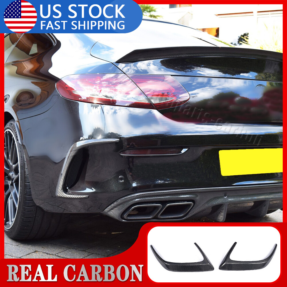 For Benz W205 C205 C63 Coupe Real Carbon Fiber Rear Bumper Fins Canard Splitters