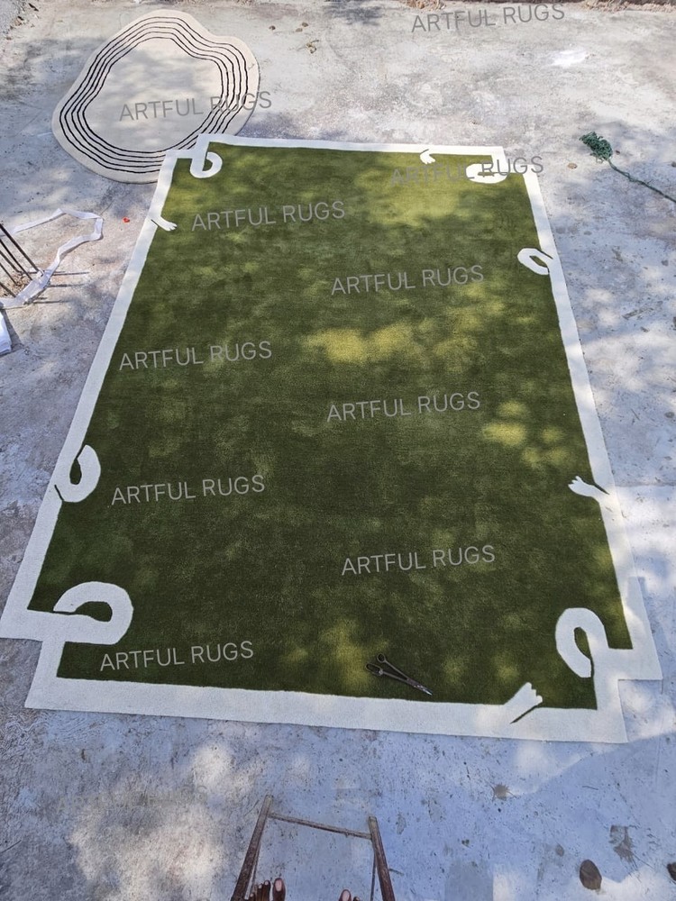 Hand Tufted Wool Rug, Nordic Knots Design, Handmade Green Area Rug 8x10 ft