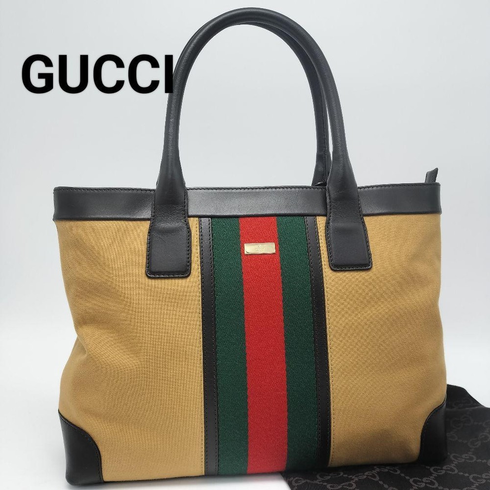GUCCI Sherryline Canvas Tote Bag in Beige G03071120 Authentic