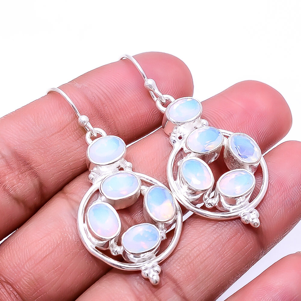 Milky Opal Multi Collet 925 Sterling Silver Earring 1.83