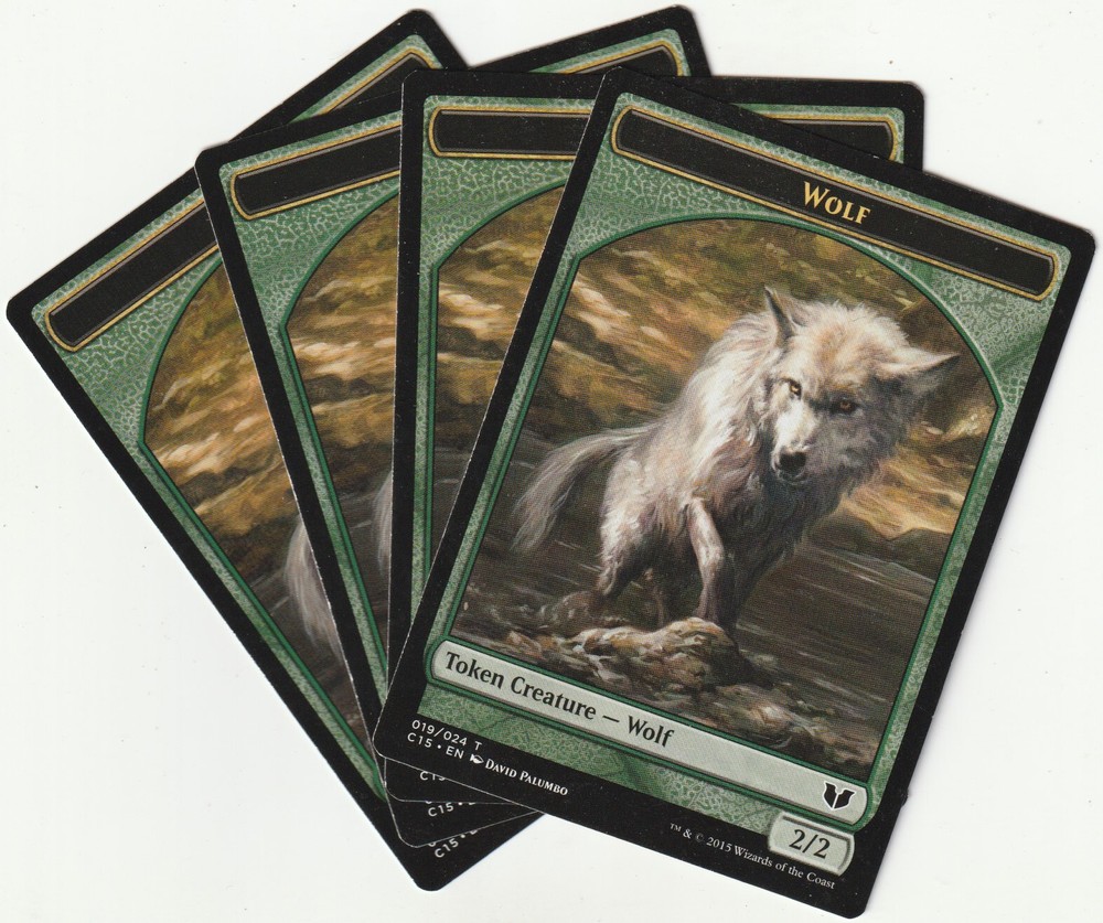 ✪ Magic The Gathering 4x Wolf/Zombie Double Sided Token Card Playset C15 EN NM/EX
