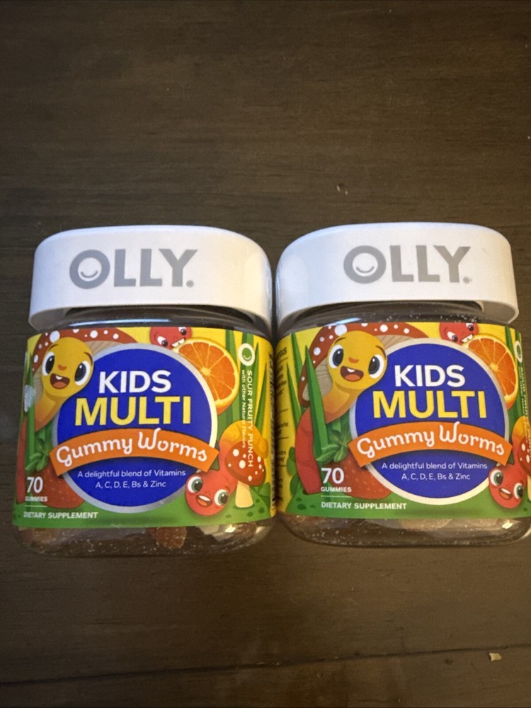 2 Pack- OLLY Kids MULTI-vitamin Gummy Worms, Sour Fruit Punch 70ct