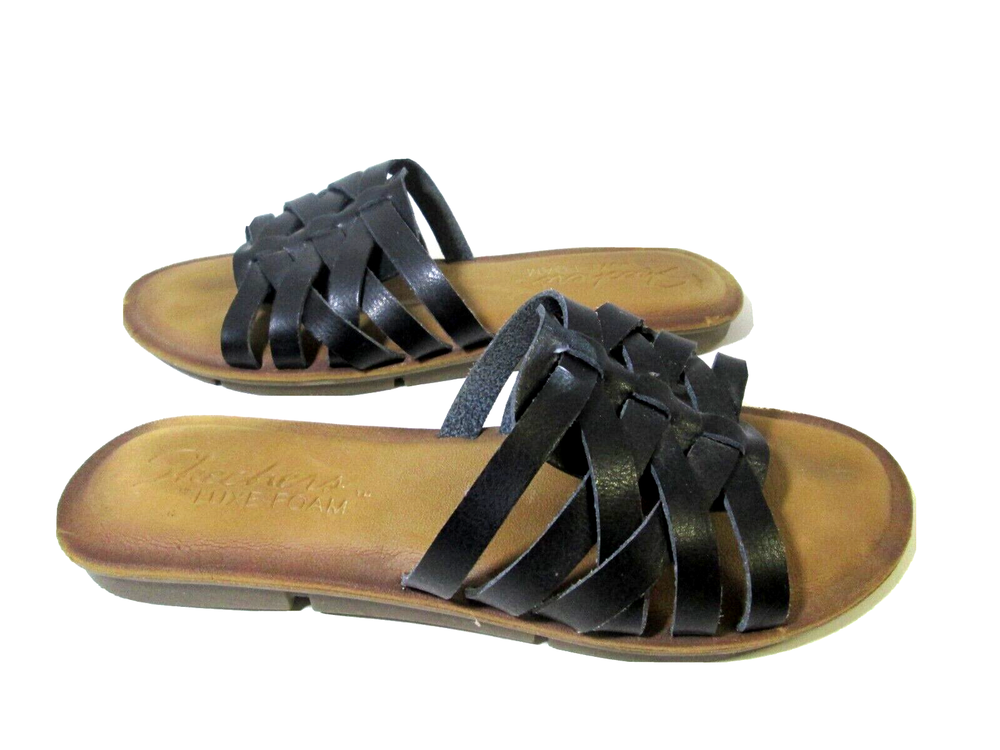 SKECHERS Luxe Foam Womens Size 8 Black Strappy Comfort Sandals Slides VGC